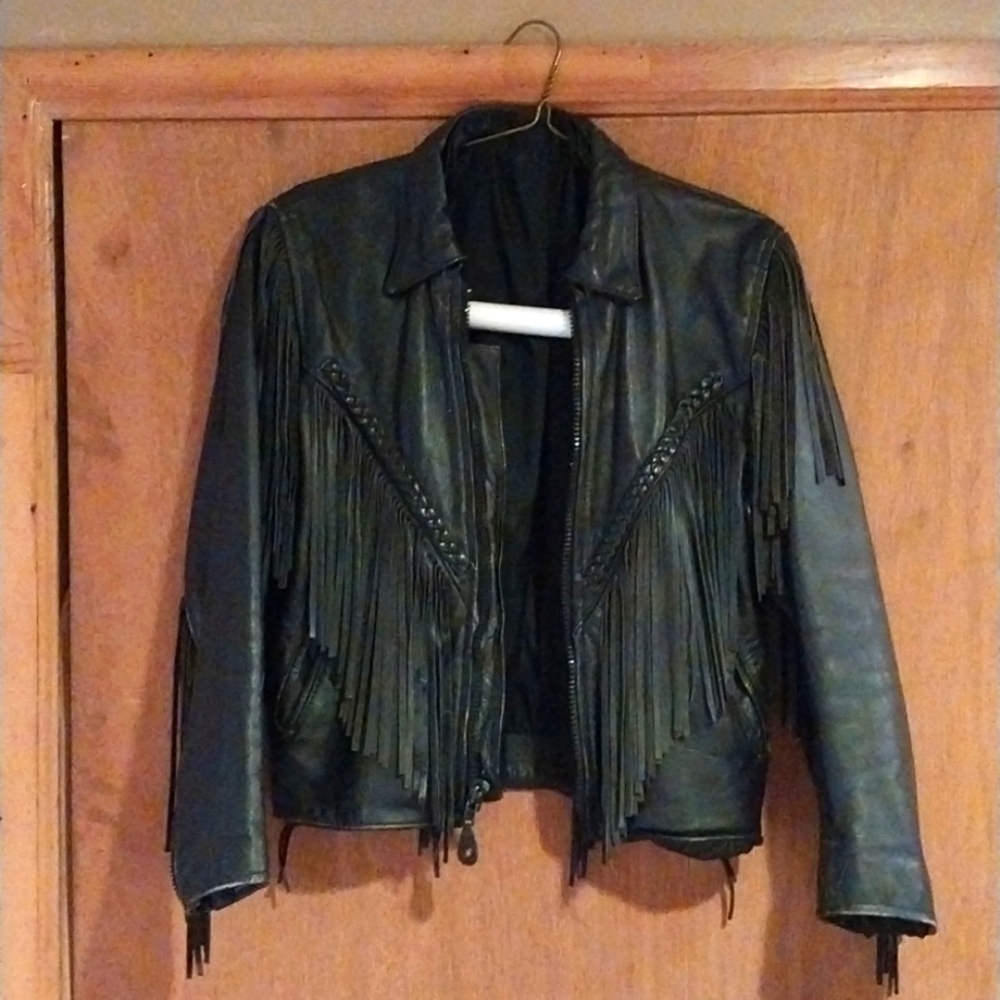 Vintage 100% leather fringe jacket, women's S/M